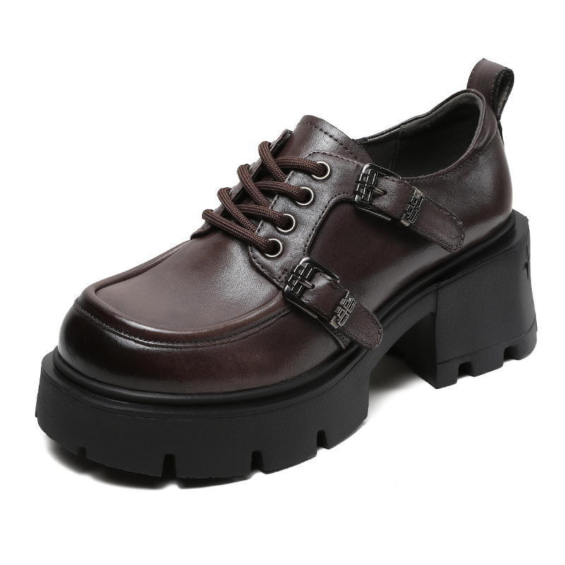 Genuine Leather Lace - up Thick - soled and Thick - heeled JK Loafers