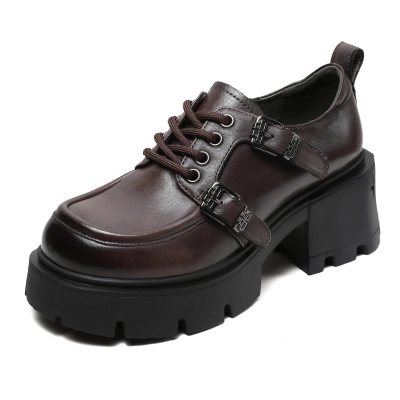 Genuine Leather Lace - up Thick - soled and Thick - heeled JK Loafers 01