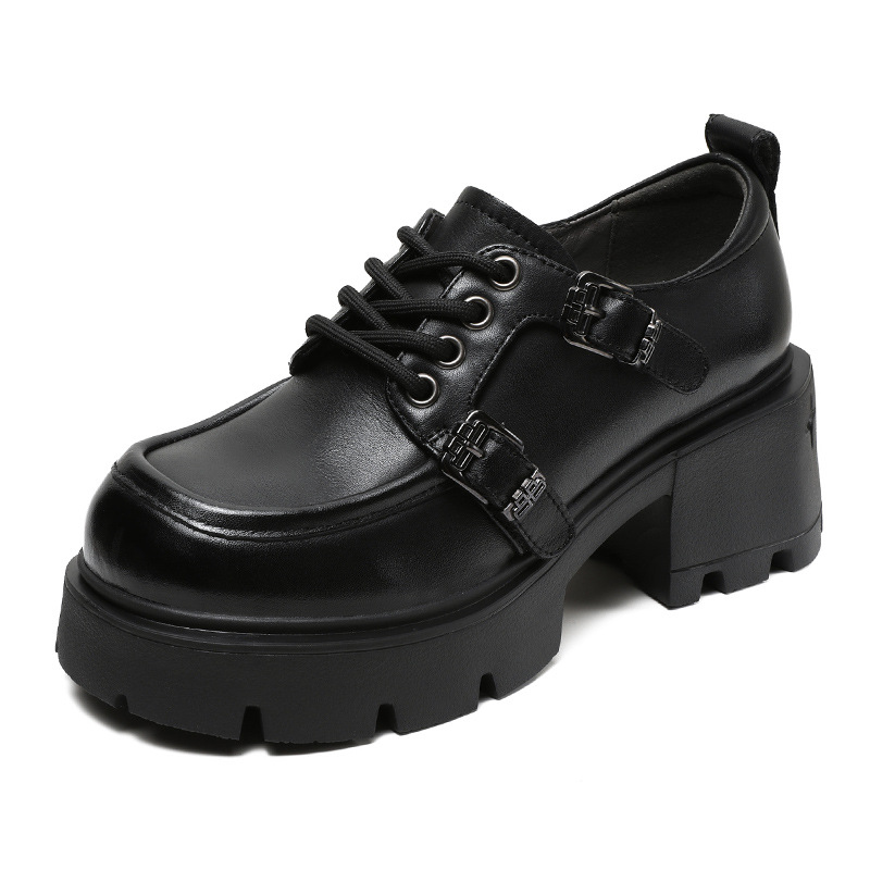 Genuine Leather Lace - up Thick - soled and Thick - heeled JK Loafers