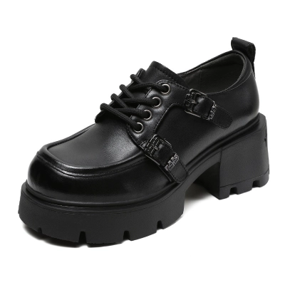 Genuine Leather Lace - up Thick - soled and Thick - heeled JK Loafers 02