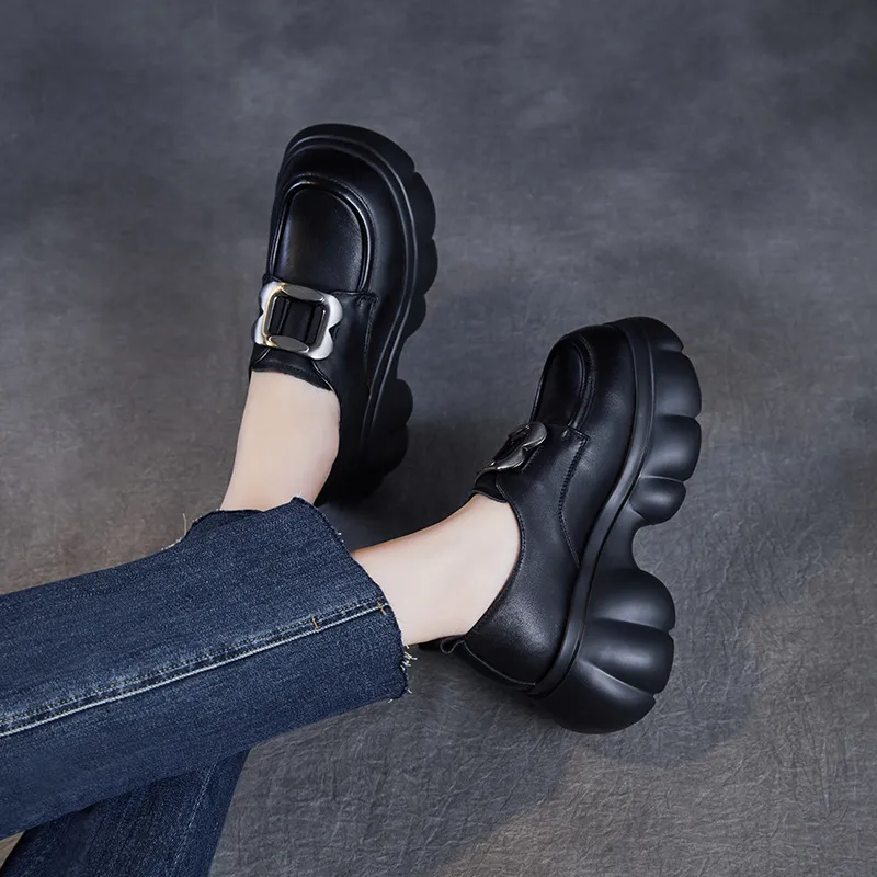 Genuine Leather Retro Big - Head Leather Shoes And Loafers