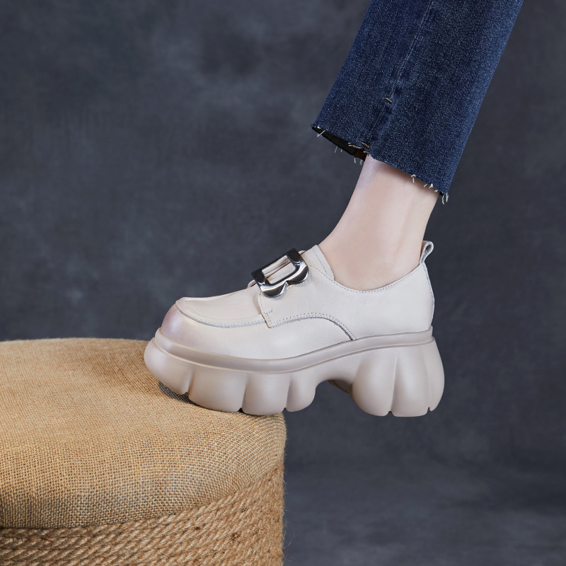 Genuine Leather Retro Big - Head Leather Shoes And Loafers