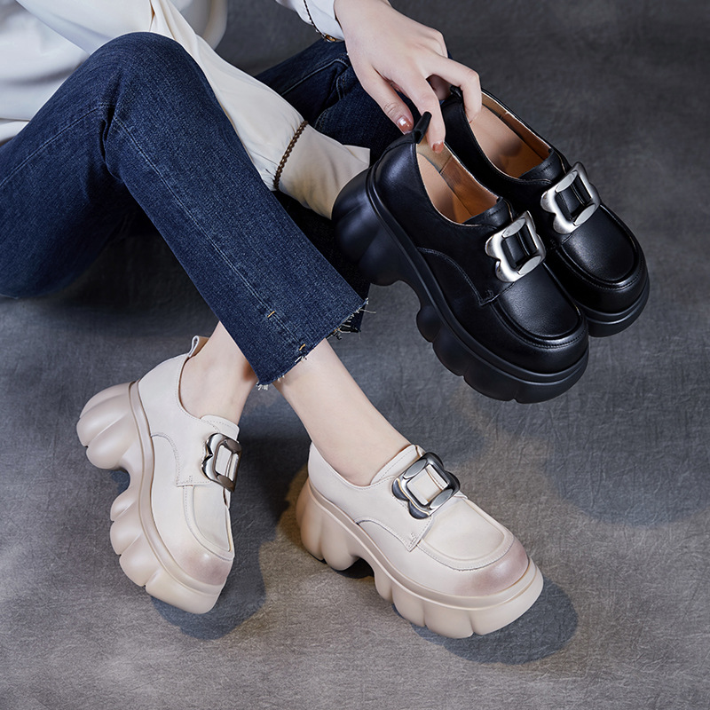 Genuine Leather Retro Big - Head Leather Shoes And Loafers