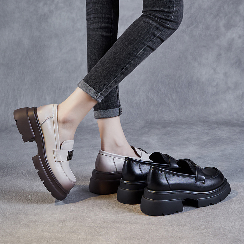 Genuine Leather Sponge Height - increasing Metal Buckle Loafers