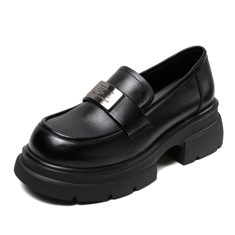 Genuine Leather Sponge Height - increasing Metal Buckle Loafers