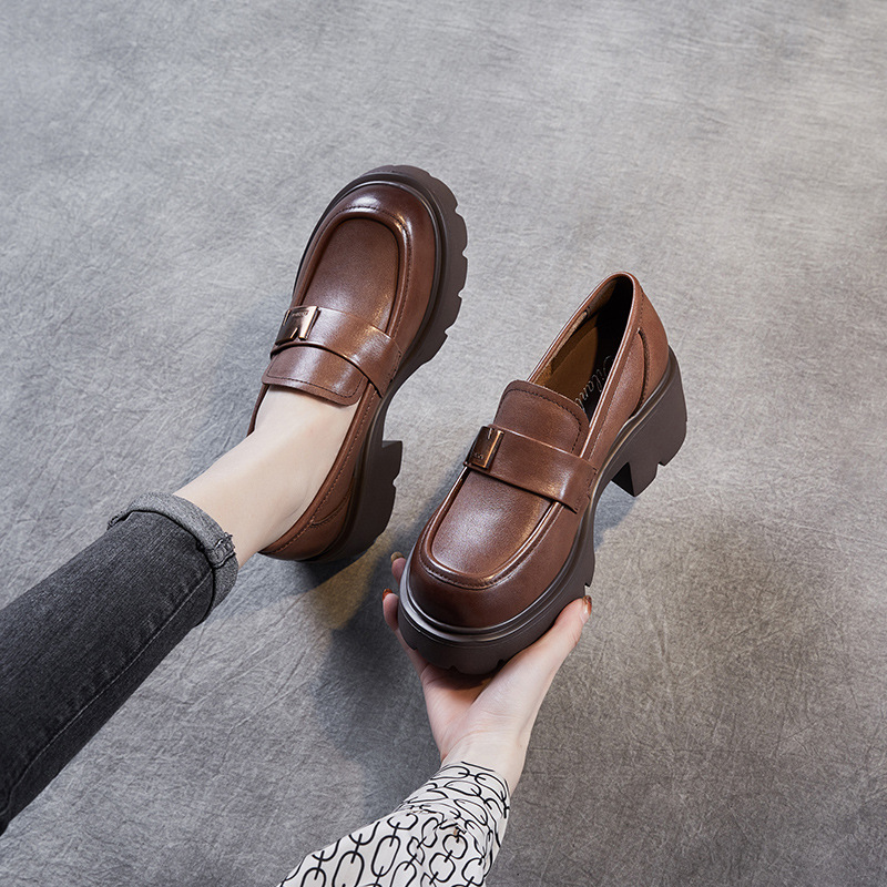 Genuine Leather Thick - Soled Height - Increasing British - Style Loafers