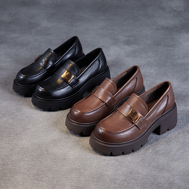 Genuine Leather Thick - Soled Height - Increasing British - Style Loafers