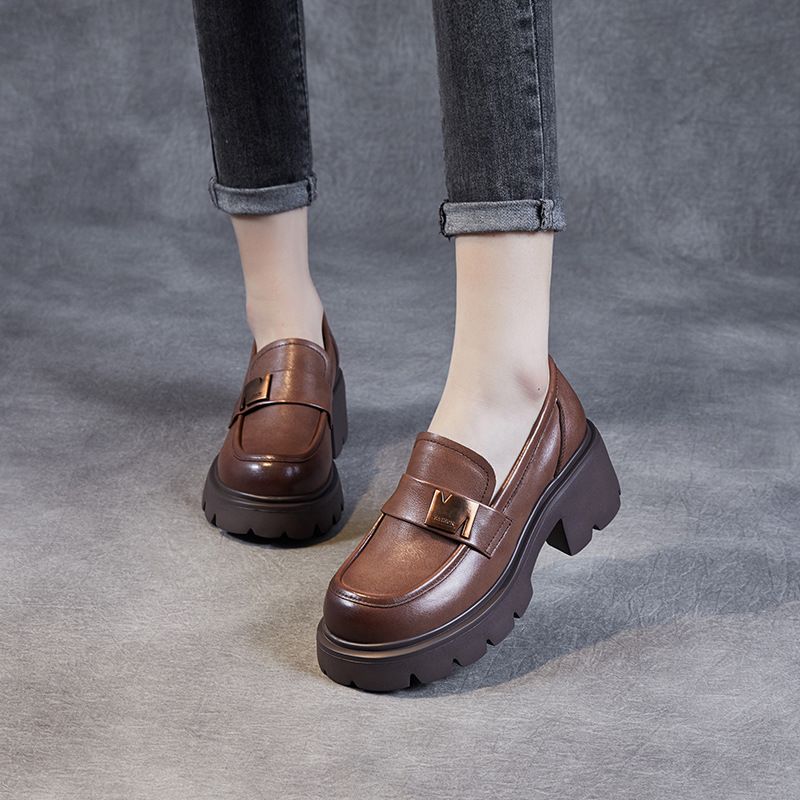 Genuine Leather Thick - Soled Height - Increasing British - Style Loafers