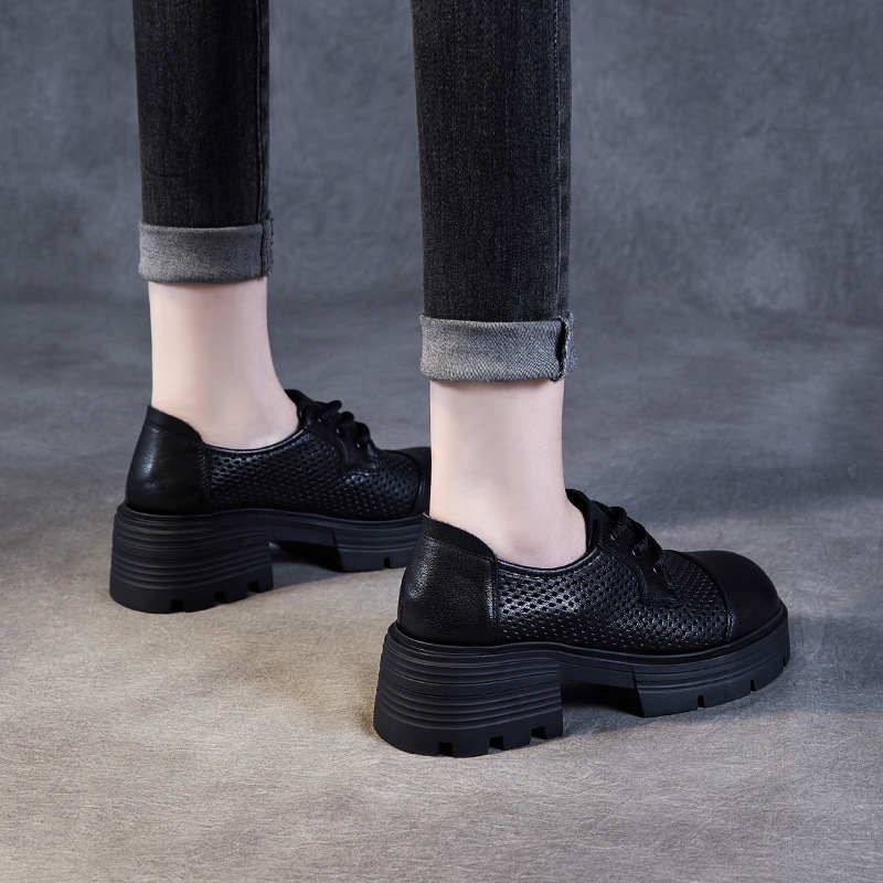 Lace - Up Sponge Thick - Soled Breathable Perforated Loafers