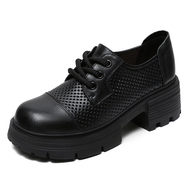 Lace - Up Sponge Thick - Soled Breathable Perforated Loafers