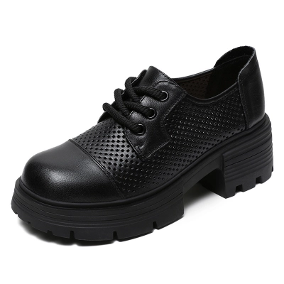 Lace - Up Sponge Thick - Soled Breathable Perforated Loafers 01