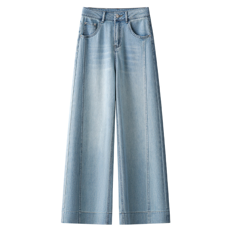 Light Blue Wide-Leg Jeans & High-Waisted Capri Pants Set