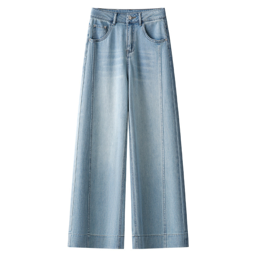 Light Blue Wide-Leg Jeans & High-Waisted Capri Pants Set
