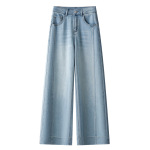 Light Blue Wide-Leg Jeans & High-Waisted Capri Pants Set