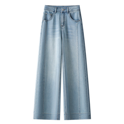 Light Blue Wide-Leg Jeans & High-Waisted Capri Pants Set 02
