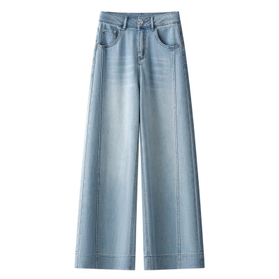 Light Blue Wide-Leg Jeans & High-Waisted Capri Pants Set 02