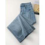 Light Blue Wide-Leg Jeans & High-Waisted Capri Pants Set