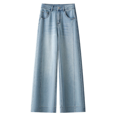 Light Blue Wide-Leg Jeans & High-Waisted Capri Pants Set 01