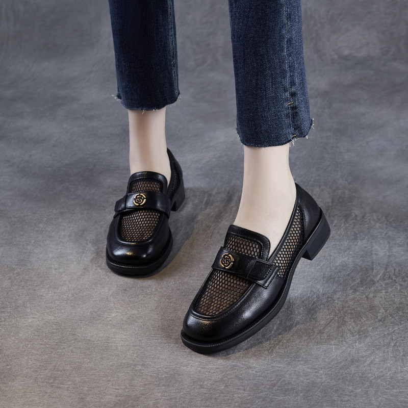 New Genuine Leather Mesh Breathable Camellia Loafers