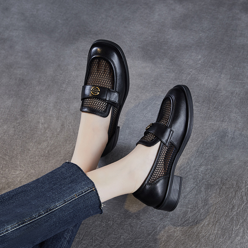 New Genuine Leather Mesh Breathable Camellia Loafers
