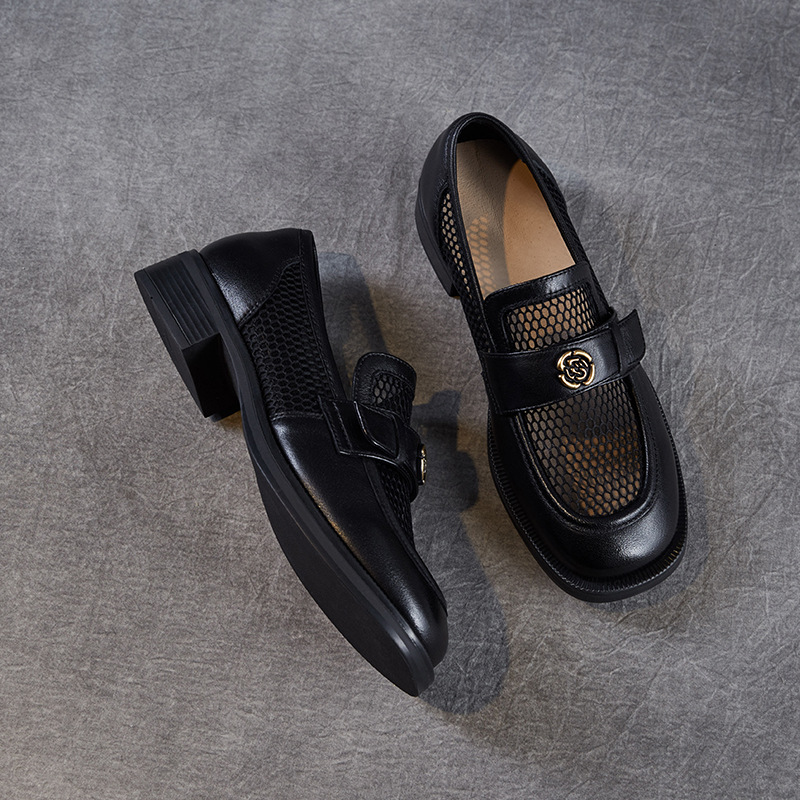 New Genuine Leather Mesh Breathable Camellia Loafers