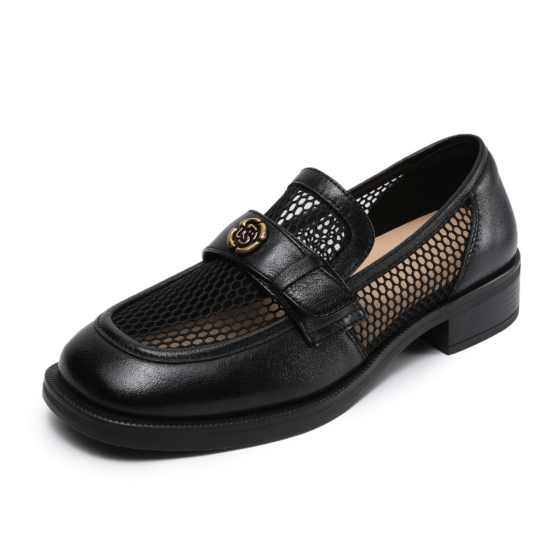 New Genuine Leather Mesh Breathable Camellia Loafers