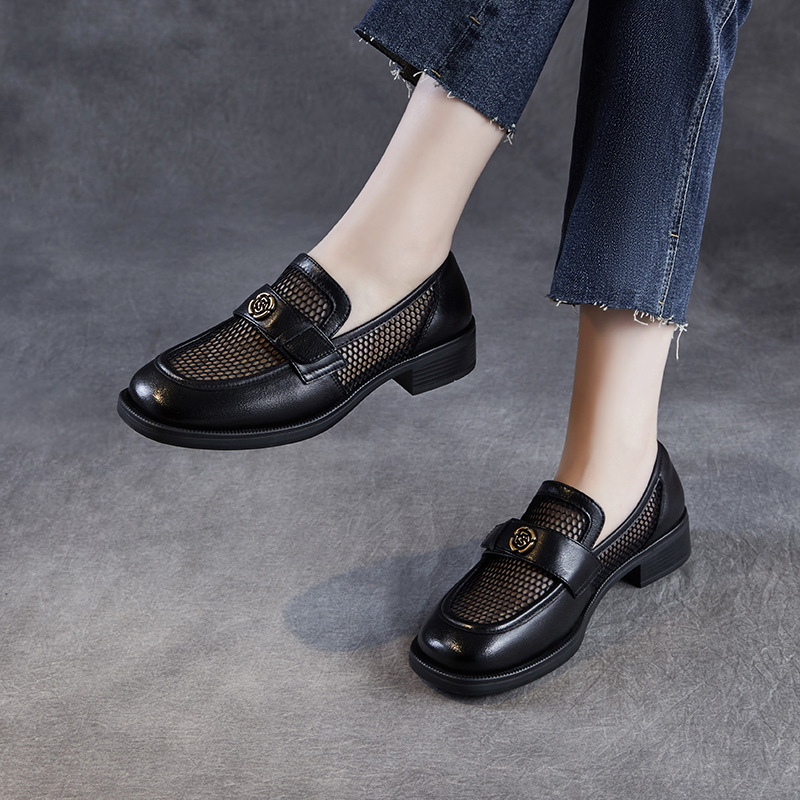 New Genuine Leather Mesh Breathable Camellia Loafers