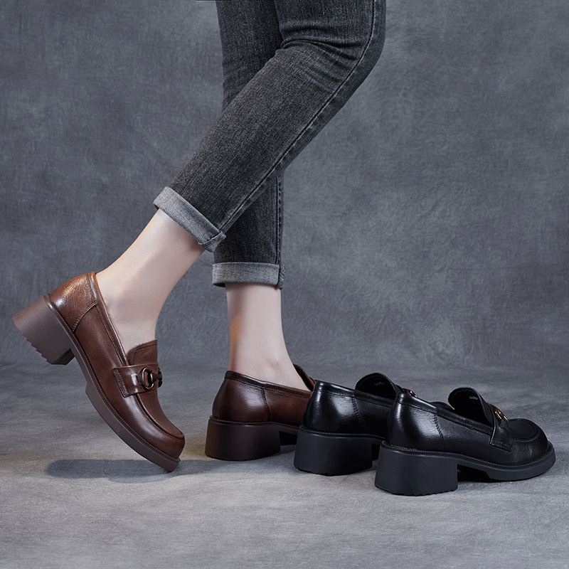 New Leather Thick - heeled and Thick - soled Women's Shoes and Loafers