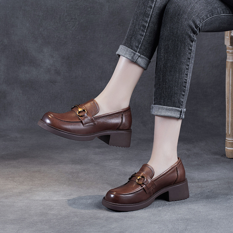 New Leather Thick - heeled and Thick - soled Women's Shoes and Loafers