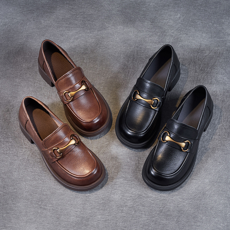 New Leather Thick - heeled and Thick - soled Women's Shoes and Loafers