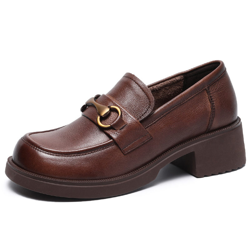 New Leather Thick - heeled and Thick - soled Women's Shoes and Loafers