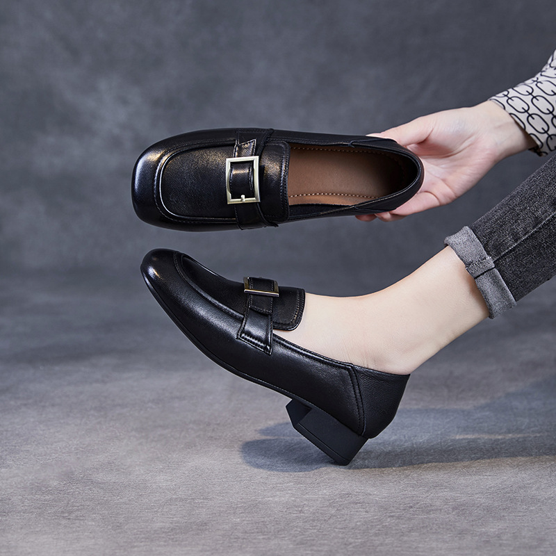 New Sheepskin Loafers with Thick Heels on One Foot