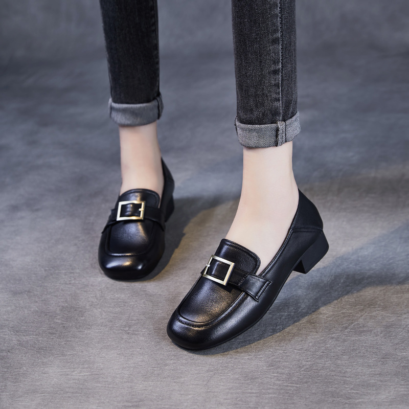 New Sheepskin Loafers with Thick Heels on One Foot