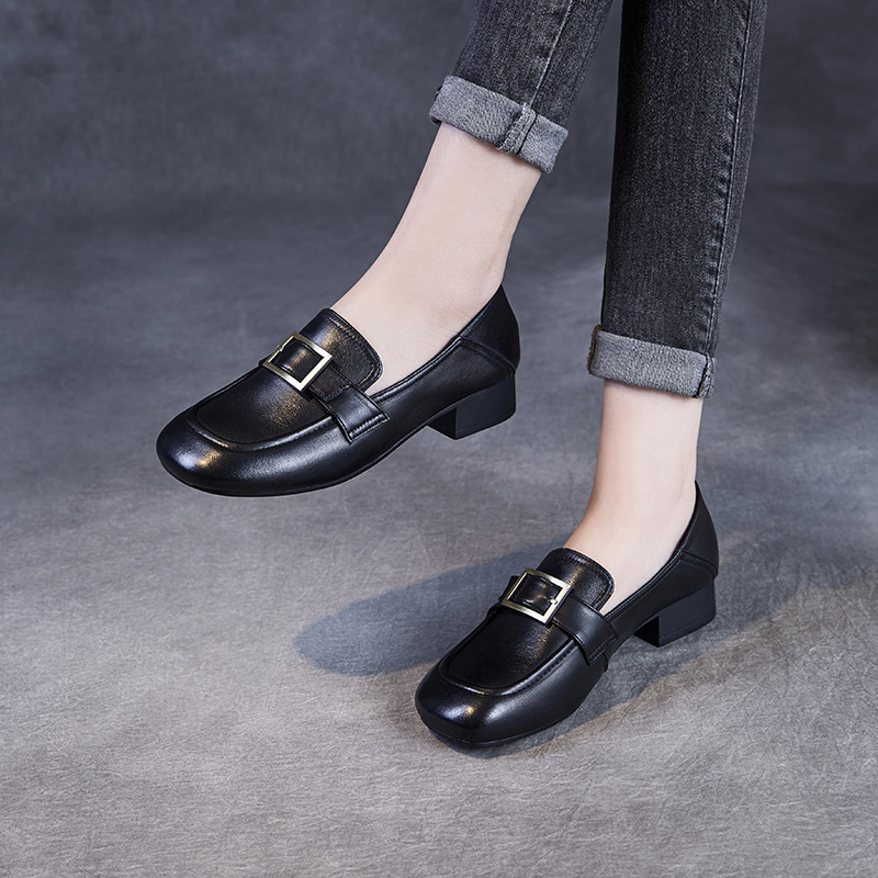 New Sheepskin Loafers with Thick Heels on One Foot