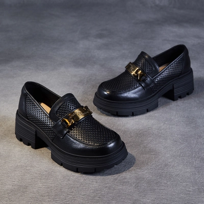 New Summer Leather Perforated Loafers 02