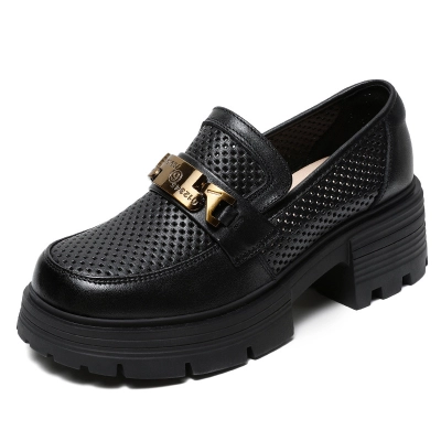 New Summer Leather Perforated Loafers 01