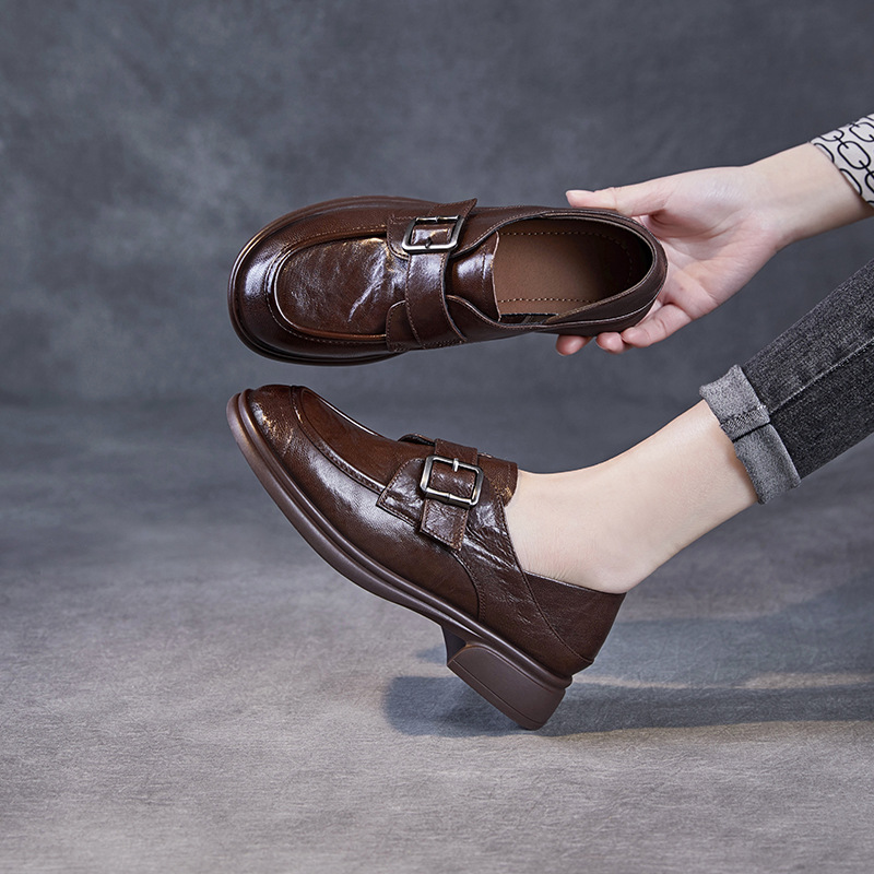 Retro Buckle And Strap Tongqin British Loafers