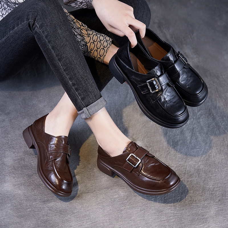 Retro Buckle And Strap Tongqin British Loafers