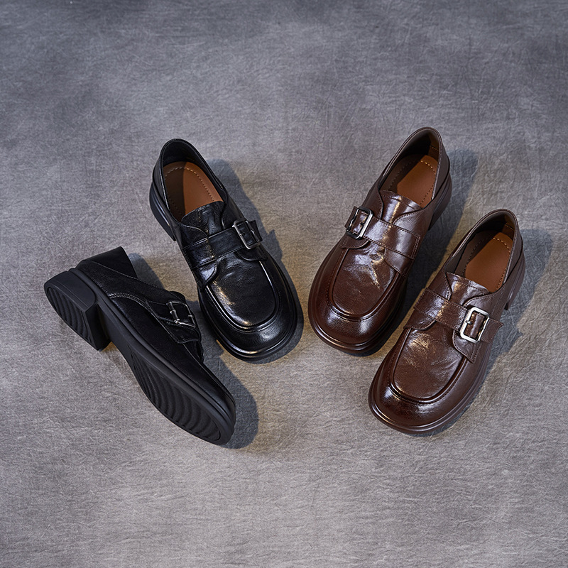 Retro Buckle And Strap Tongqin British Loafers