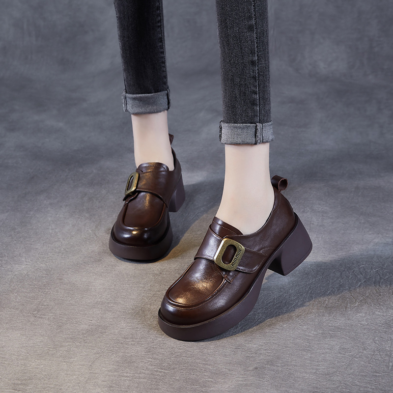 Thick - heeled Deep - mouthed British - style Loafers for Women