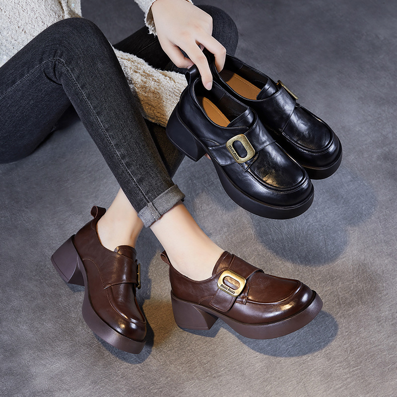 Thick - heeled Deep - mouthed British - style Loafers for Women