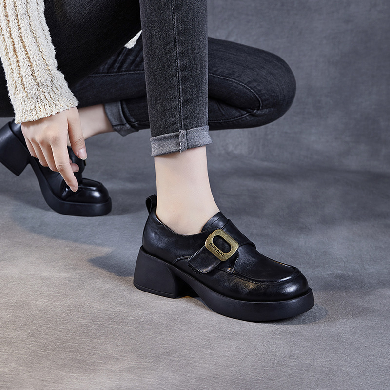 Thick - heeled Deep - mouthed British - style Loafers for Women