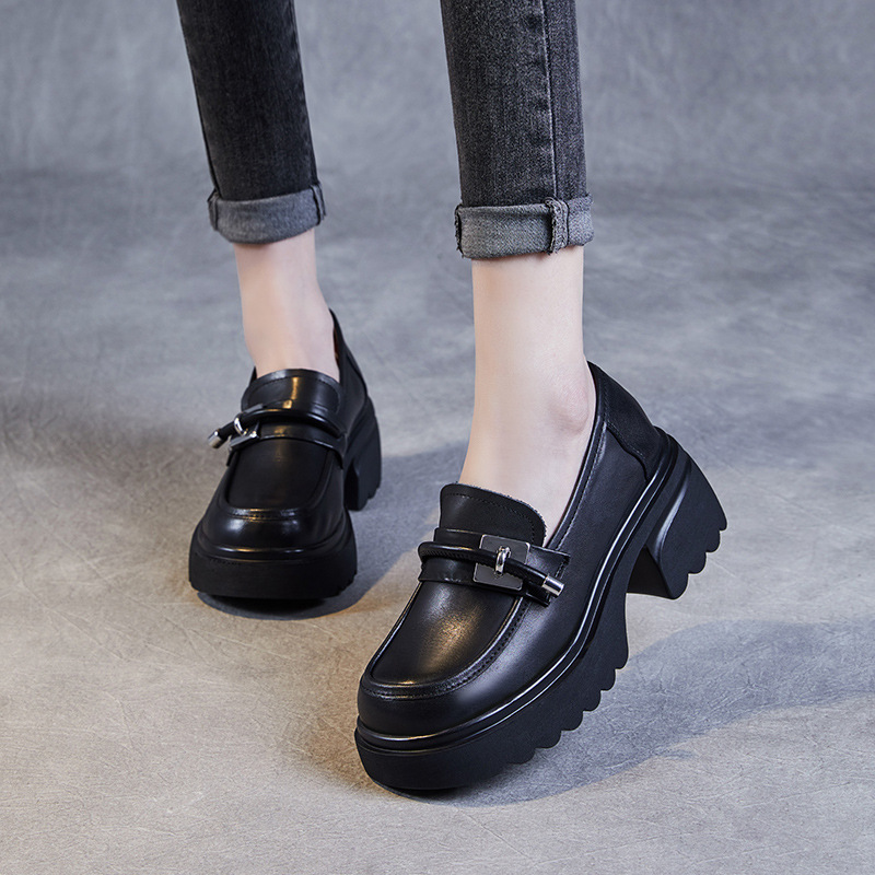 Black Plate - Soled Thick and Tall Women's Loafers