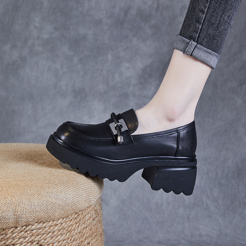 Black Plate - Soled Thick and Tall Women's Loafers