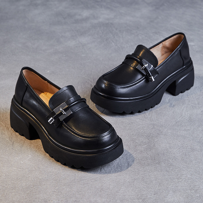 Black Plate - Soled Thick and Tall Women's Loafers