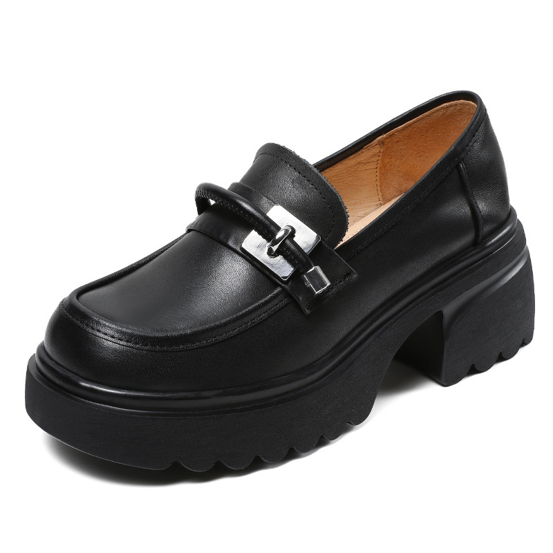 Black Plate - Soled Thick and Tall Women's Loafers