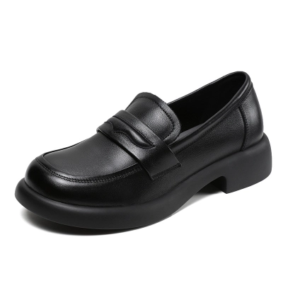 British - Style Genuine Leather Soft - Soled Women's Loafers 02