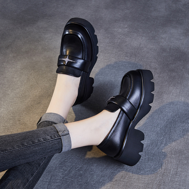 European and American Style Thick - Heeled Genuine Leather Loafers