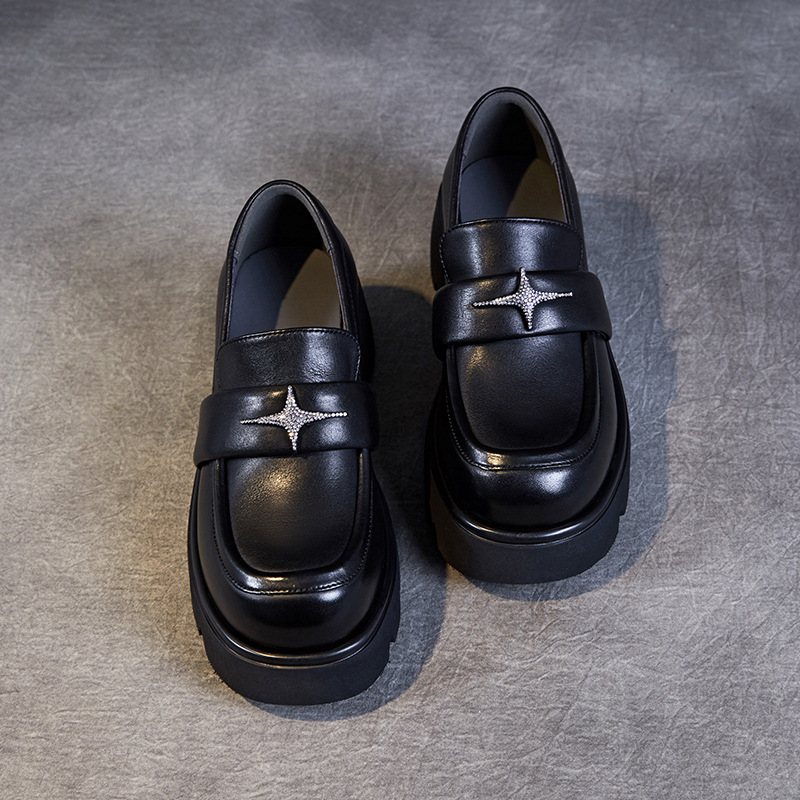 European and American Style Thick - Heeled Genuine Leather Loafers