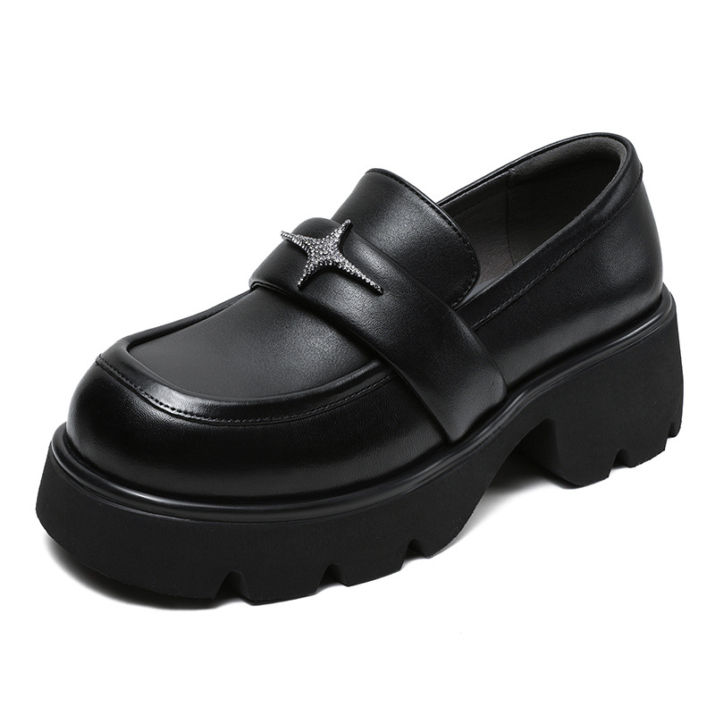 European and American Style Thick - Heeled Genuine Leather Loafers
